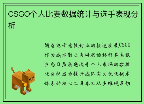 CSGO个人比赛数据统计与选手表现分析